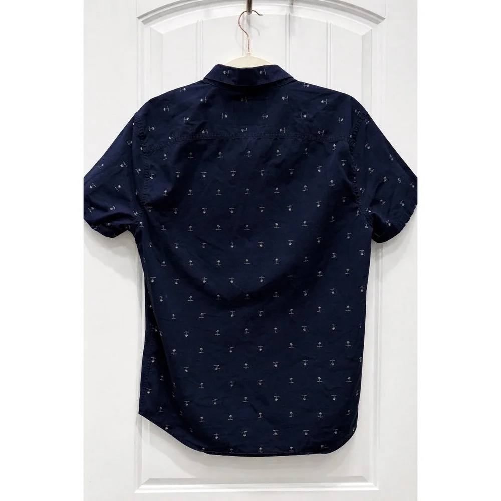 Hollister California Epic Flex Men’s LG Navy Short Sleeve Button Down Shirt EUC